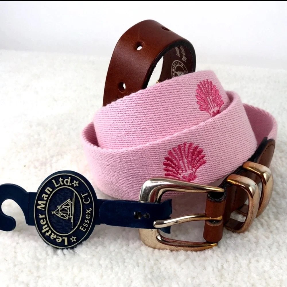 Leather Man Womens Pink Shell Textile/Leather Belt